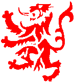 A red, heraldic-styled lion rampant facing left, being the rightmost element in the Frater Amadeus coat of arms.